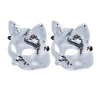 TOVINANNA 2 Pièces Masque de Bal Masqué Chat Argenté pour Homme Adulte, Style Disco Sequins Réfléchissants, Confortable à Porter, pour Costume et Cosplay