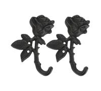 TOVINANNA 2 Pièces Patères Murales Rétro en Fonte Noire de Rose, Crochets Métalliques Robustes pour Serviettes et Paquet, Installation Rapide pour Chambre et Maison