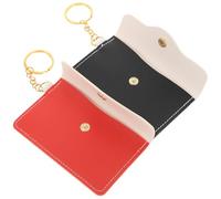TOVINANNA 2 pièces Petit Porte-Cartes avec Anneau Porte-clés Mini Sac à Cartes Portable PU Étui pour Cartes Identité et Badges Lot de Noir Rouge