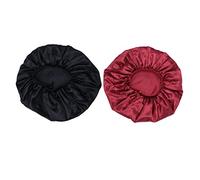 TOVINANNA 2pièces Bonnet De Nuit Élastique Pour Femmes Ultra Grand Satin Couverture De Cheveux Pour Sommeil Pour Maquillage Et Soins Capillaires Couleurs Rouge Vin Et Noir