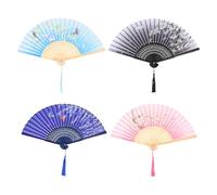 TOVINANNA 4 pièces Éventails Pliants Classiques avec Imprimé Rétro et Frange Lot pour Danse Décoration Murale et Accessoire Photo