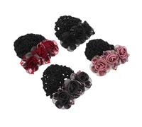 TOVINANNA 4pièces Serre-tête Fleuri Filet Pince à Cheveux Décorative avec Ruban de Accessoires pour Chignon Femme Style Asiatique