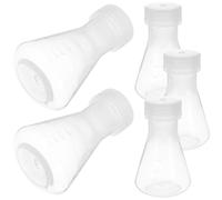 TOVINANNA 5 pièces Lot de Fioles Erlenmeyer Plastique Transparent avec Bouchons Flacons de Laboratoire à Fond Plat et Col Large Résistants Chaleur pour Expériences Scientifiques et Chimie
