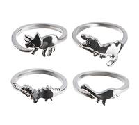 TOVINANNA Bagues Délicates Dinosaure Réglables En Argenté Pour Femmes Style Fantaisie Mode Présent Anniversaire Set 4 Pièces (stégosaure, Tyrannosaure, Tricératops