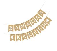 TOVINANNA Bannière Ramadan en Tissu Lin Motifs Lune et Étoiles 1 Ensemble Décoratif Léger et Réutilisable pour Fêtes du Ramadan Intérieur et Extérieur
