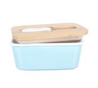 TOVINANNA Beurrier en Céramique Rectangulaire 600 Ml avec Couteau Intégré Boîte à Beurre Hermétique Bleu Clair Rangement pour Réfrigérateur et Plan de Travail