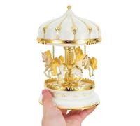 TOVINANNA Boîte à Musique Carrousel Rotative et Lumineuse, Cheval Beige