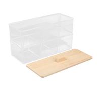 TOVINANNA Boîte de Rangement Cosmétique en Acrylique Transparent à Deux Niveaux avec Couvercle en Bambou Compartiments Multiples Organiseur de Cotons-Tiges pour Salle de Bain et Bureau