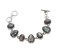 TOVINANNA Bracelet Abalone Bohème Ajustable pour Femme Chaîne de Poignet à Trois Anneaux Ornement de Main Vintage Argent Ancien Style Minimaliste Élégant