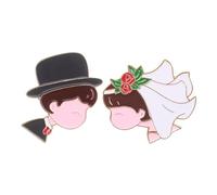 TOVINANNA Broches de Mariage en Métal 2pcs Dessin Animé pour Marié et Amoureuse, Accessoire Confortable et Unique pour Festivités de Mariage