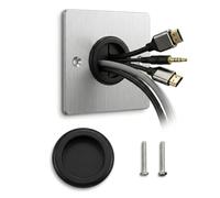 TOVINANNA Cache-Prise Mural avec Sortie de Câble - Plaque de Recouvrement 86mm en Acier Inoxydable pour Boîtier d'Encastrement - Design Argent Brossé pour Bureau et Home Cinéma - 8.5x8.5cm, Lot de 1