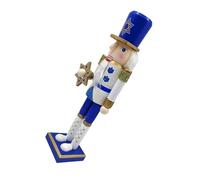 TOVINANNA Casse-Noisette en Bois 38 CM Bleu et Blanc Étoile de David Figurine Soldat sur Socle Stable Décoration Traditionnelle pour Hanoukka et Fêtes Juives