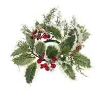 TOVINANNA Couronne de Bougies de Noël Feuilles Blanches Baies Rouges Artificielles Anneau de Bougie en Plastique et Tissu, Décoration Chic pour Suspendre au Mur ou Près du Lit