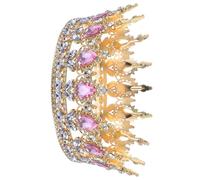 TOVINANNA Couronne de Mariée en Strass Intégral Diadème Large en Alliage Doré Cristaux Roses Accessoire Coiffure Femme pour Mariage Fête Demoiselle d'Honneur