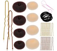TOVINANNA Créatrice de Chignons Lot de Set de Donuts, 40 Épingles en U Chignon Donut pour Cheveux 5 Élastiques et 1 Aiguille à Tirer, Métal et Plastique, pour Femmes et Filles