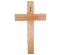 TOVINANNA Croix Murale en Bois Massif Naturel 25 CM X 145 CM Crucifix Catholique Décoratif pour Baptême et Confirmation Statue de Croix pour Décoration Murale D’Église et Maison