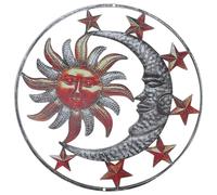 TOVINANNA Décoration Murale en Fer Artisanale Soleil et Lune Marron, Ornement Unique et Réaliste pour Intérieur et Extérieur, Pendentif Mural Créatif pour Salon et Jardin