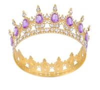 TOVINANNA Diadème Couronne Ronde Grosse Taille 12,5 Cm en Strass Scintillants Doré Violet, Accessoire Coiffure Mariée et Fête, Bandeau Princesse pour Anniversaire, Bal et Concours de Beauté