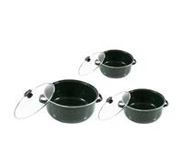 TOVINANNA Ensemble 3 Pièces Mini Marmites en Émail Vert Casserole à Induction, Pot à Pâtes et Bol à Ramen, Fond Plat, Double Poignée, Ustensiles Cuisine Polyvalents pour Maison, Dortoir