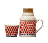 TOVINANNA Ensemble Bouilloire et Tasse en Céramique Vintage 500 Ml avec Couvercle en Liège Service à Thé Portable Résistant à la Chaleur pour Usage Quotidien et Décoration Cuisine
