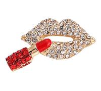 TOVINANNA Épingle Femme en Alliage avec Pierres Rouges Forme Lèvres et Rouge à Lèvres, Fixation Solide et Décoration Élégante pour Vêtements, pour Noël ou Fête des Mères