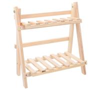 TOVINANNA Étagère de Bureau en Bois Naturel Pliable à Double Niveau, Organisateur de Papeterie et Accessoires, Support de Rangement Compact pour Table, Maison et Bureau, Couleur Bois Clair