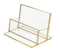 TOVINANNA Étui Porte-Cartes de Visite Transparent en Laiton et Verre Organiseur de Bureau Simple Couche Présentoir à Cartes Pratique pour Usage Professionnel et Exposition Design Épuré