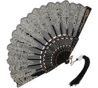 TOVINANNA Éventail Pliant Chinois Élégant Noir avec Pompon, Ventilateur Portable en Métal et PP, Usage Solide et Rafraîchissant, Accessoire Danse Photographie
