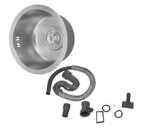 TOVINANNA Évier Cuisine Rond en Acier Inoxydable Argenté, Petit Évier Utilitaire avec Kit de Drainage et Trop-Plein, Résistant la Corrosion pour Camping-Usage Quotidien