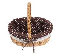 TOVINANNA Grand Panier de Pique- en Osier avec Poignée de Transport, à Pois Marron Foncé - Panier Ovale en Osier pour de Pâques, Le Rangement Du Pain Et Les Courses en Plein Air, 35 X 34 X 26 Cm