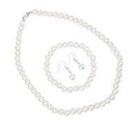 TOVINANNA Kit Bijoux Femme Blanc Collier, Bracelet et Boucles D'oreilles en Verre Émaillé, sans Rouille ni Décoloration, pour Robe de Mariée Élégante