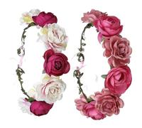 TOVINANNA Lot de 2 Bandeaux de Mariage en Fleurs Artificielles, Accessoire Floral pour Cheveux Femme, Bandeau de Voyage et Vacances, Couleurs Rose Saumon et Rose Poudré, Style Romantique