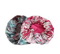 TOVINANNA Lot de 2 Bonnets de Nuit Satin Double Épaisseur Grosse Taille Réglable pour Femmes, Larges Bords Cordon de Serrage, Protection Cheveux Bouclés Pendant le Sommeil, Couleurs Rouge