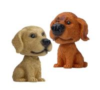 TOVINANNA Lot de 2 Figurines à Tête Oscillante Chien Brun Foncé et Jaune Terre Cuite, Décoration Mignonne pour Tableau de Bord de Voiture, Accessoires Intérieurs Voiture, Ornement