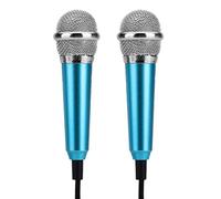 TOVINANNA Lot de 2 Mini Microphones K Song pour Téléphone Portable, Micro Karaoké Compact Bleu, Microphone D'enregistrement Polyvalent Compatible PC et Smartphone Prise Audio 3,5 Mm,