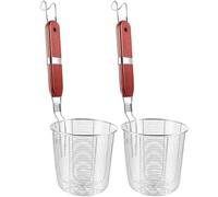 TOVINANNA Lot de 2 Passoires Araignées Inox à Mailles Fines Manche en Bois 12,5 Cm, Écumoire pour Nouilles et Raviolis, Ustensile la Cuisine Professionnel Maison et Restaurant
