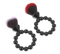 TOVINANNA Lot de 2 Pinceaux à Poudre et Blush Doux en Fibres Synthétiques, Format Mini Portable, Manche Noir avec Base Marron et Poils Noirs Rouges, pour Maquillage de Voyage et Retouches