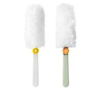 TOVINANNA Lot de 2 Plumeaux Ménagers Rotatifs Tête en Microfibre Absorption Électrostatique pour Nettoyage Intérieur Bureau et Maison Outils de Nettoyage Pratiques Blanc et Vert