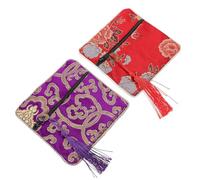 TOVINANNA Lot de 2 Pochettes Porte-Monnaie Résistantes en Tissu Brodé, Paquet de Rangement Compact pour Médiators Guzheng et Clous Pipa, Paquet à Bonbons Portable Rouge et Violet, pour