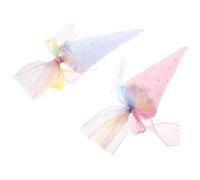 TOVINANNA Lot de 2 Sachets Géants en Polyester de Cornet de Glace avec Ruban Grenadine et Nœud en Tulle Paquet Réutilisables Colorés pour Présents Garçon et Filles Fêtes Anniversaires