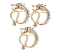 TOVINANNA Lot De 3 Broches Dragon Du Style Chinois Strass Épingle De Sûreté Clip Châle Épingle De Sûreté Thème Animal Badge Alliage De Zinc Doré