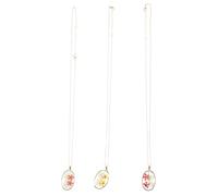 TOVINANNA Lot de 3 Colliers Ras du Cou Pendentif Rond en Fleurs Séchées Naturelles Chaîne en Alliage Léger Bijoux Délicats pour Femme Présent Été et Usage Quotidien