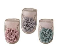 TOVINANNA Lot de 3 Moufles Exfoliants Double Face Bain, Coton Givré Doux, Couleurs Vert, Beige Clair et Rose, Éponges de Épaisses Gommage Corporel et Nettoyage