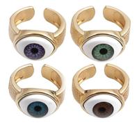 TOVINANNA Lot de 4 Bagues Ouvertes Anti-Mauvais Œil en Cuivre Plaqué Or Bagues Punk Hip-Hop pour Hommes et Femmes Taille Ajustable Bijoux pour Anniversaire et Usage Quotidien