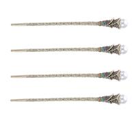 TOVINANNA Lot de 4 Bâtonnets à Cheveux Vintage en Alliage Perles et Cristaux, Résistance la Chaleur Élevée, Design Floral Élégant pour Mariage ou Usage Quotidien