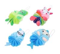 TOVINANNA Lot de 4 Boules de Bain en Maille à Motifs Dessin Animé Souples et Colorées pour Garçon et Filles Accessoires de Pratiques Adaptées à la Famille Voyage