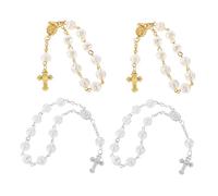 TOVINANNA Lot De 4 Mini Chapelets De Baptême En Cristal Pour Première Communion Pour Cérémonie Communion Petite Chapelet Perles De Voyage Bracelets À Breloques En Alliage