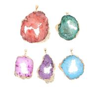 TOVINANNA Lot de 5 Pendentifs en Tranches D’Agate Naturelle Multicolore Breloques pour Fabrication de Bijoux DIY Pierres Précieuses pour Colliers Artisanaux Accessoires de Création