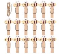 TOVINANNA Lot de 50 Mini Pinces à Linge Artisanales en Bois avec Ficelle de Jute, Motif Abeille, Clips Multi-usages pour Photos, Sachets de Goûter et Décoration Intérieure Créative