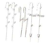 TOVINANNA Lot de 6 Boucles D'oreilles à Clip en Cristal Argenté, Design Éclairs et Feuilles Strassés, Clips D'oreille sans Perçage pour Femmes, Bijoux pour Anniversaire, Noël